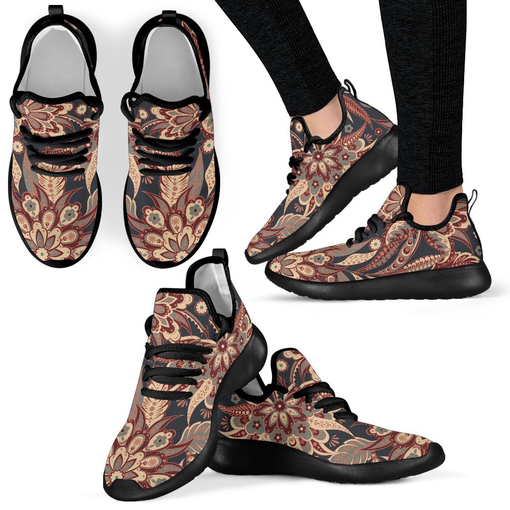Brown Floral Bohemian Pattern Print Mesh Knit Shoes GearFrost