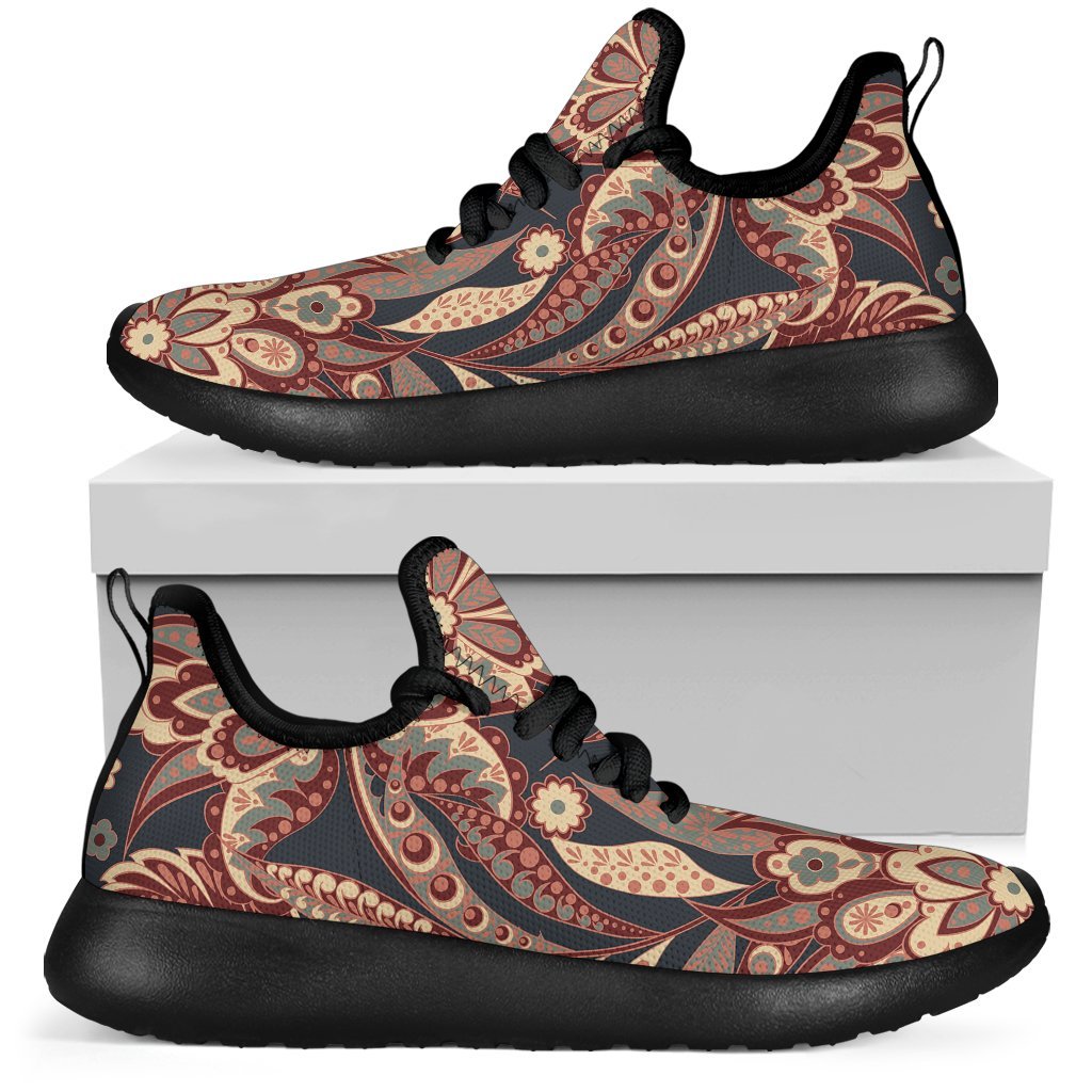 Brown Floral Bohemian Pattern Print Mesh Knit Shoes GearFrost