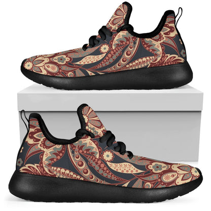 Brown Floral Bohemian Pattern Print Mesh Knit Shoes GearFrost