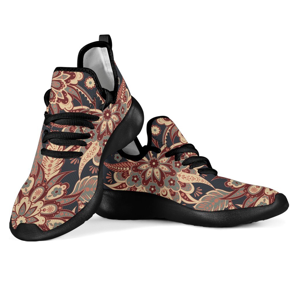 Brown Floral Bohemian Pattern Print Mesh Knit Shoes GearFrost
