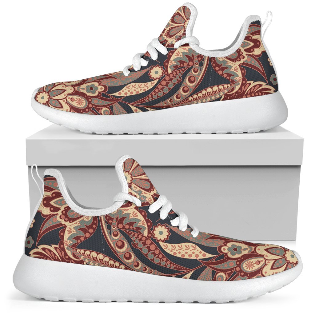 Brown Floral Bohemian Pattern Print Mesh Knit Shoes GearFrost
