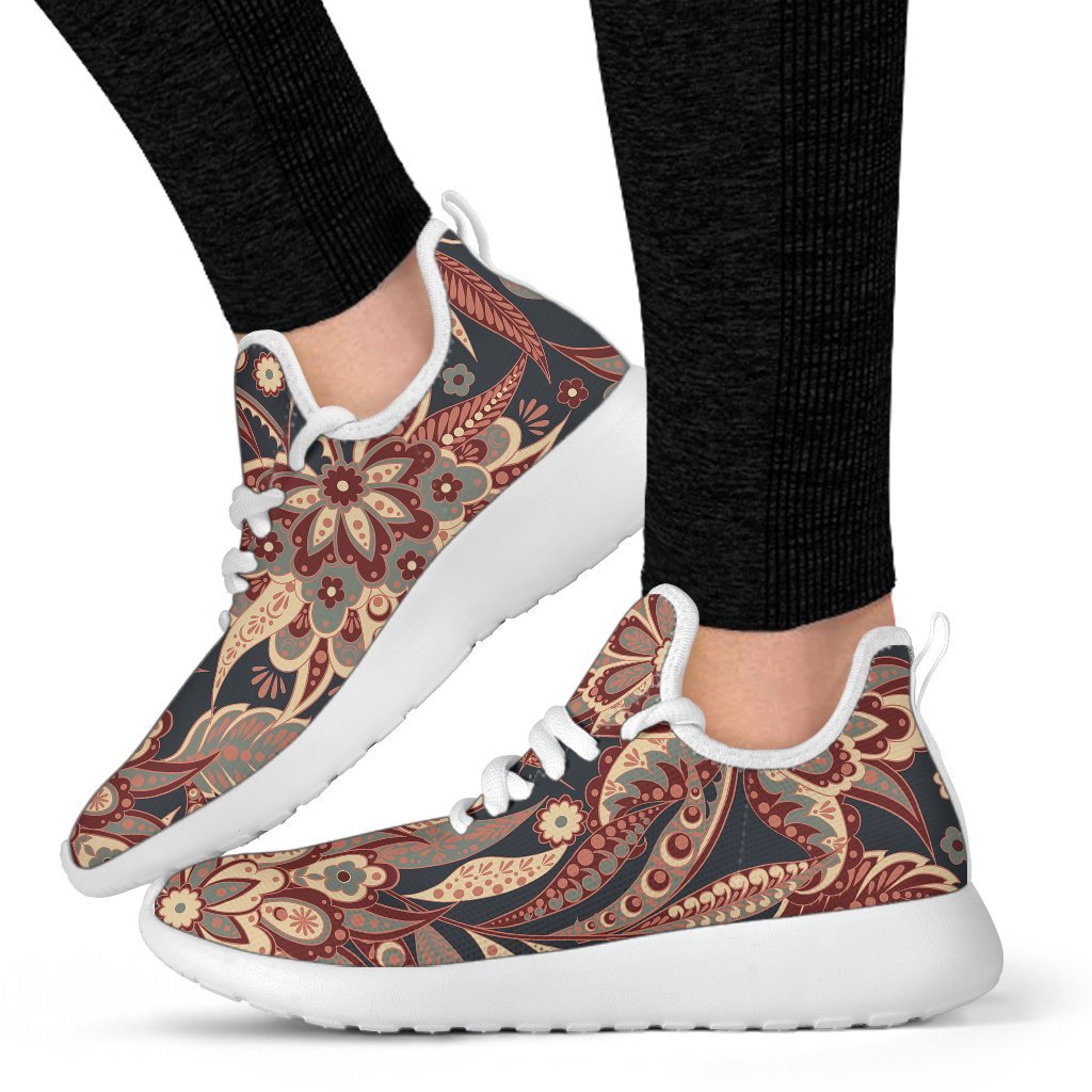 Brown Floral Bohemian Pattern Print Mesh Knit Shoes GearFrost