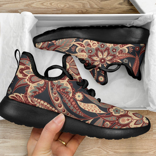 Brown Floral Bohemian Pattern Print Mesh Knit Shoes GearFrost