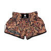 Brown Floral Bohemian Pattern Print Muay Thai Boxing Shorts