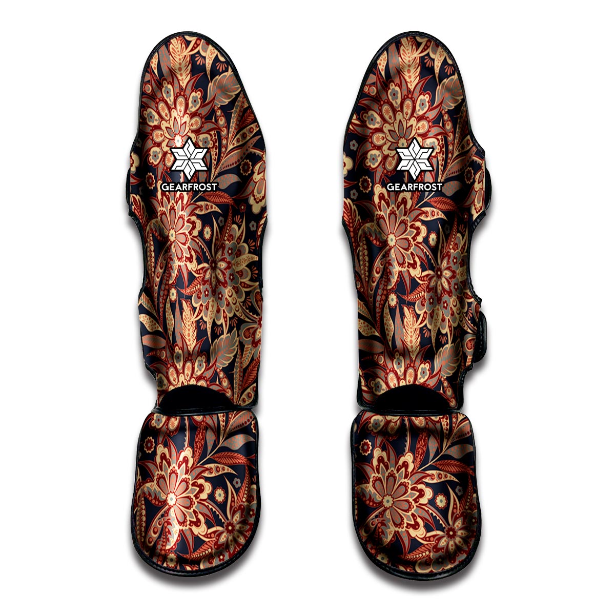 Brown Floral Bohemian Pattern Print Muay Thai Shin Guard
