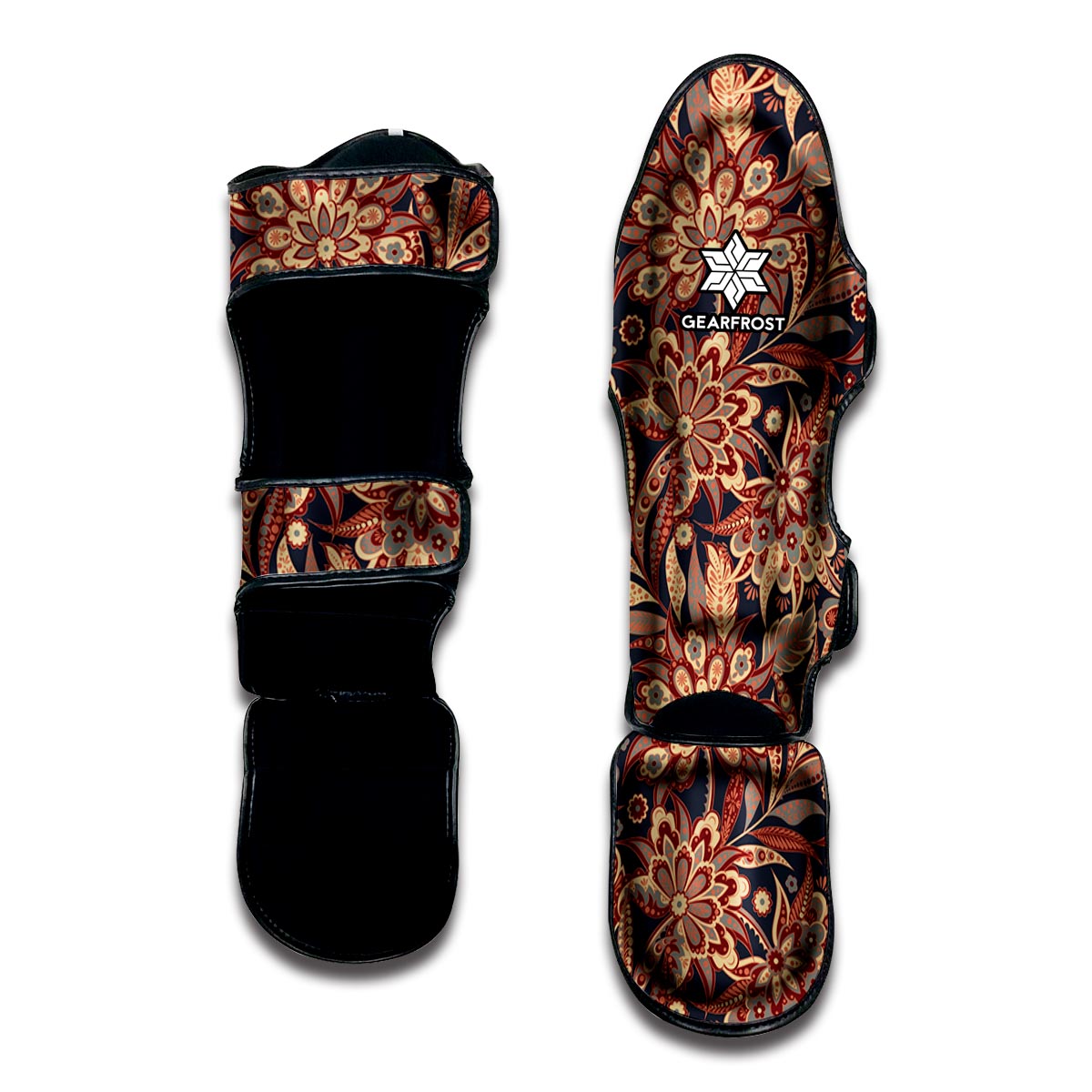 Brown Floral Bohemian Pattern Print Muay Thai Shin Guard
