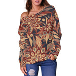 Brown Floral Bohemian Pattern Print Off Shoulder Sweatshirt GearFrost