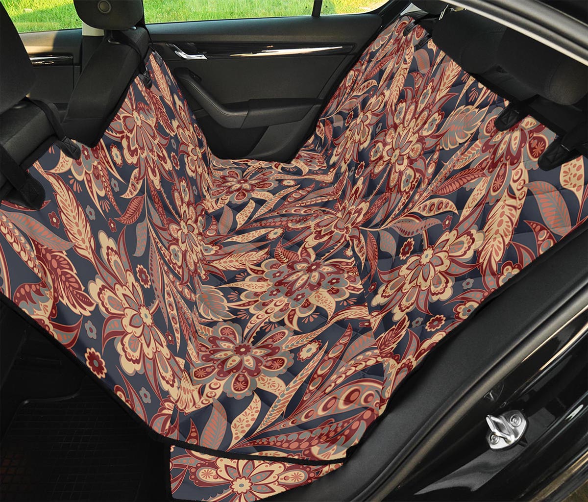 Brown Floral Bohemian Pattern Print Pet Car Back Seat Cover