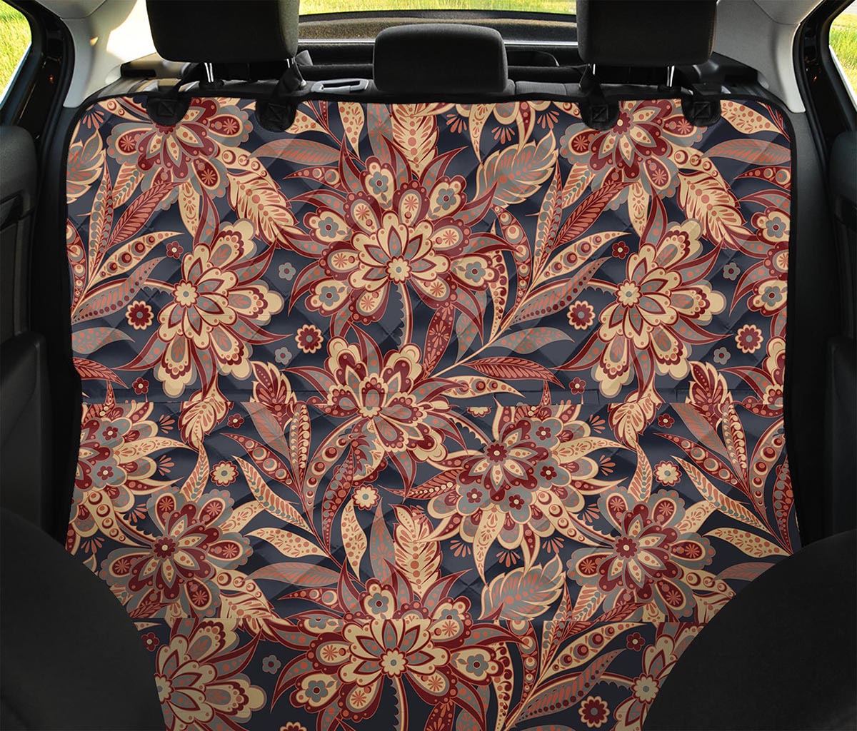 Brown Floral Bohemian Pattern Print Pet Car Back Seat Cover