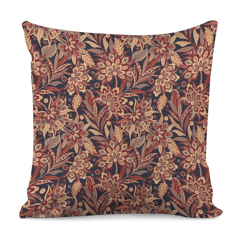 Brown Floral Bohemian Pattern Print Pillow Cover