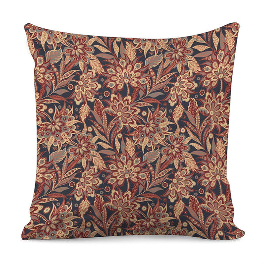Brown Floral Bohemian Pattern Print Pillow Cover