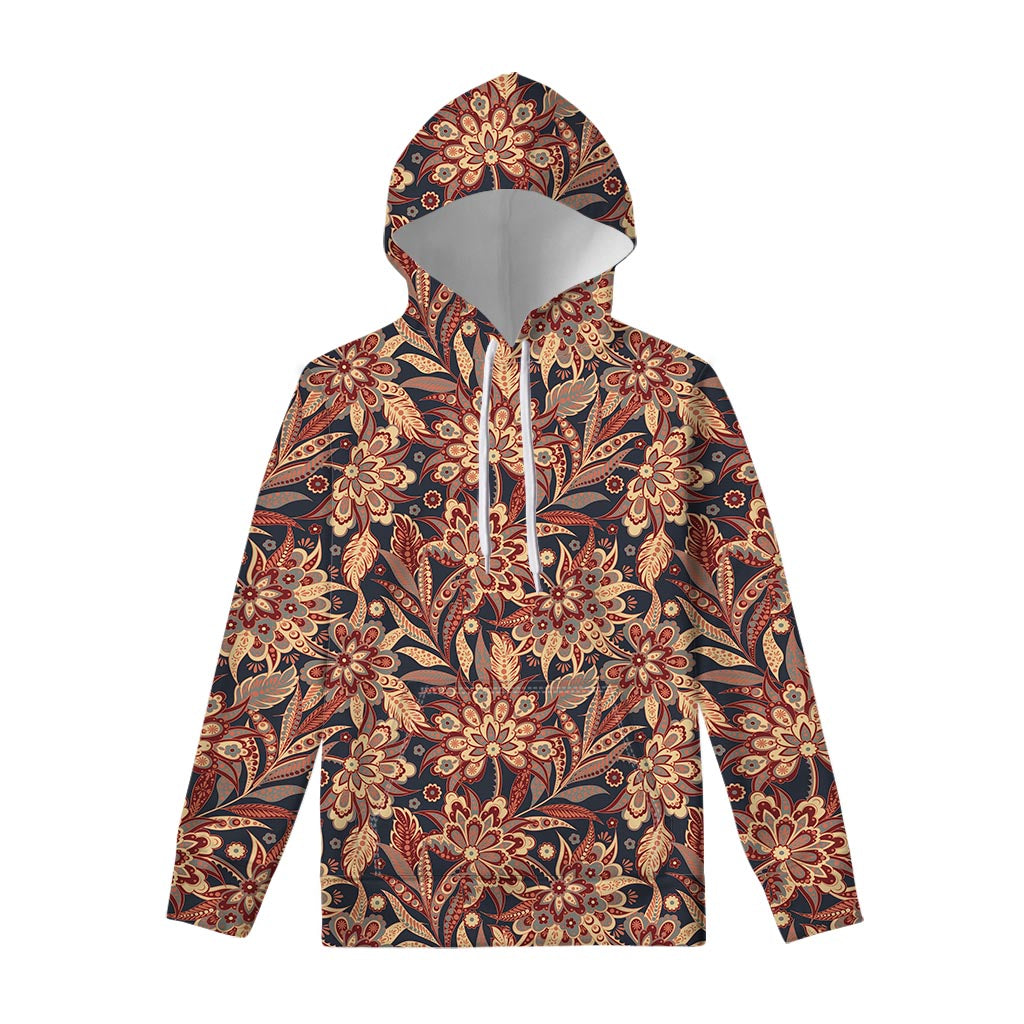 Brown Floral Bohemian Pattern Print Pullover Hoodie
