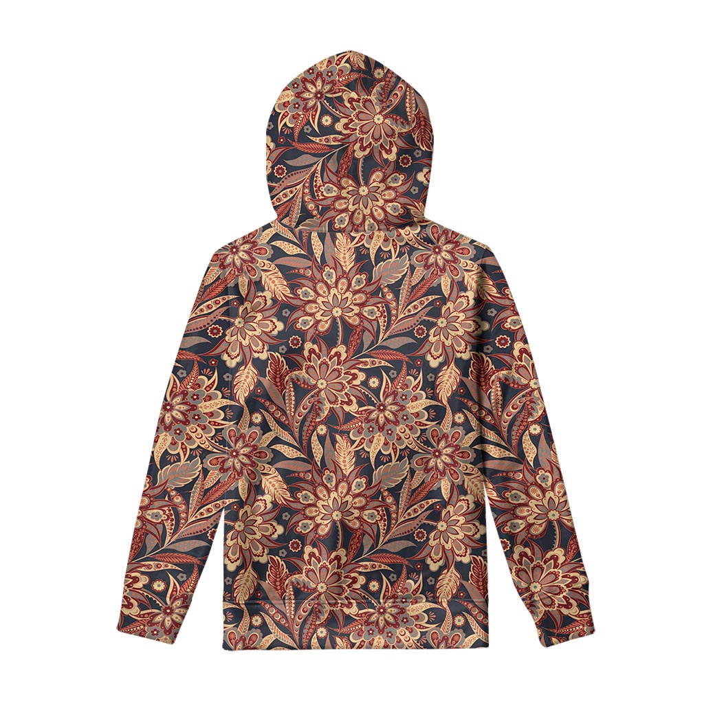 Brown Floral Bohemian Pattern Print Pullover Hoodie