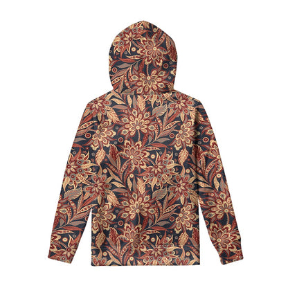 Brown Floral Bohemian Pattern Print Pullover Hoodie
