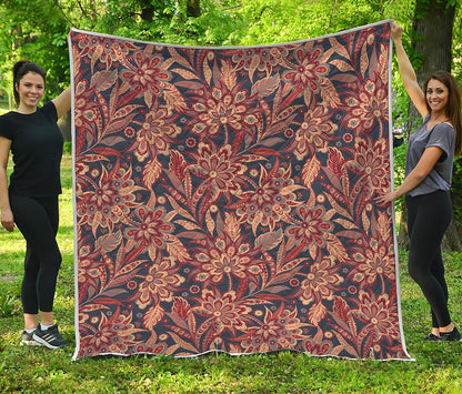 Brown Floral Bohemian Pattern Print Quilt