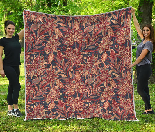 Brown Floral Bohemian Pattern Print Quilt