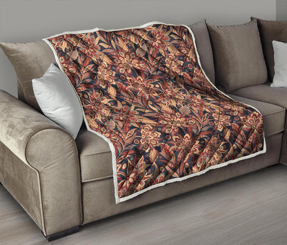 Brown Floral Bohemian Pattern Print Quilt