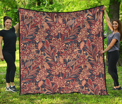 Brown Floral Bohemian Pattern Print Quilt