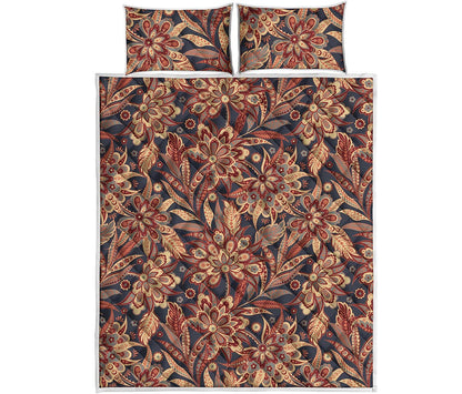 Brown Floral Bohemian Pattern Print Quilt Bed Set