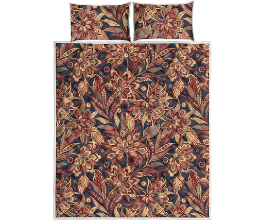 Brown Floral Bohemian Pattern Print Quilt Bed Set
