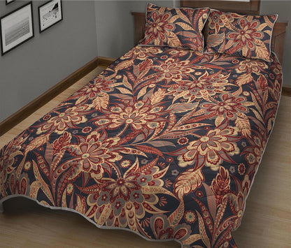 Brown Floral Bohemian Pattern Print Quilt Bed Set