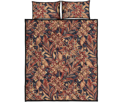 Brown Floral Bohemian Pattern Print Quilt Bed Set