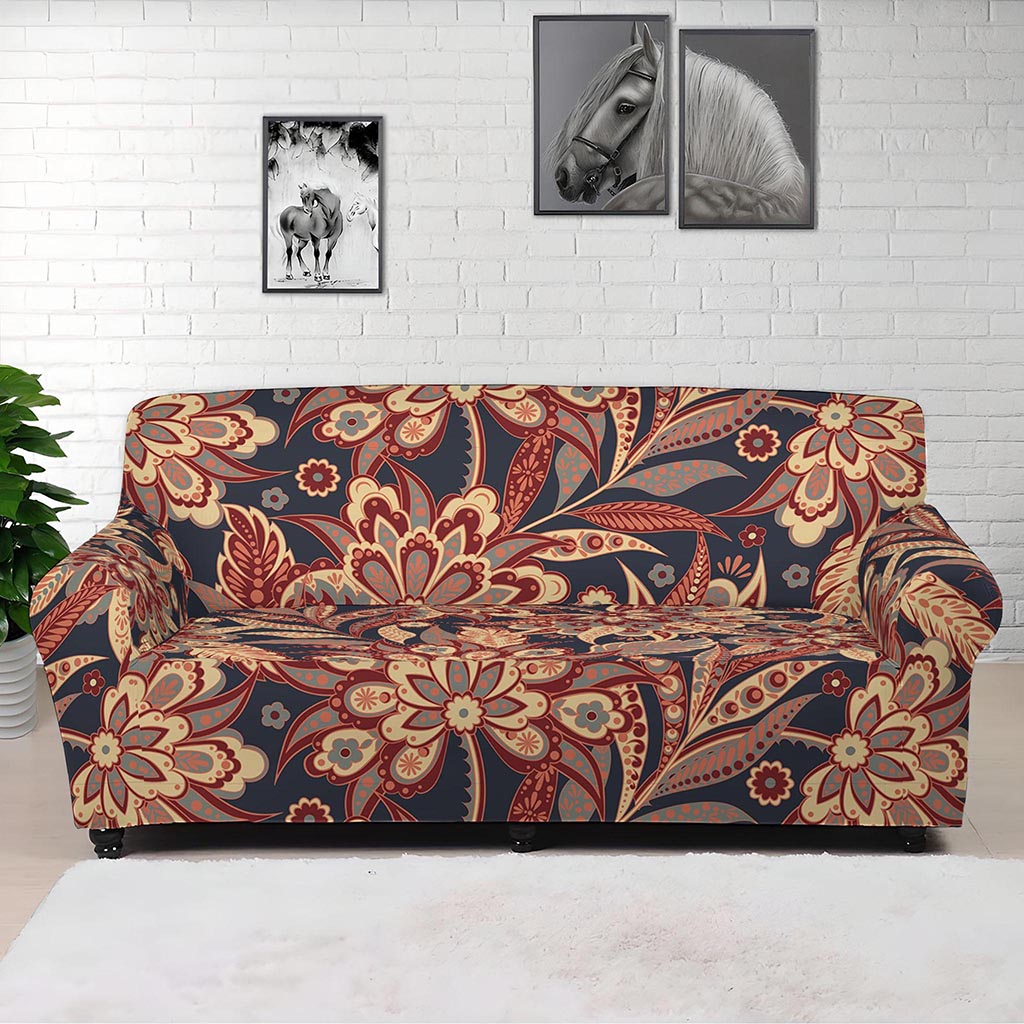 Brown Floral Bohemian Pattern Print Sofa Cover