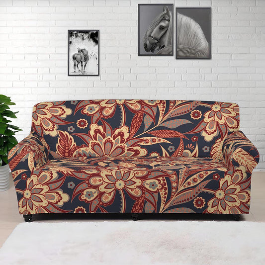 Brown Floral Bohemian Pattern Print Sofa Cover