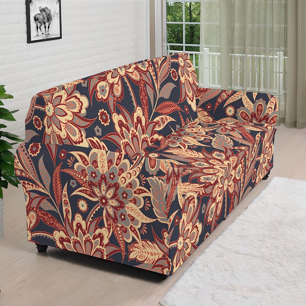 Brown Floral Bohemian Pattern Print Sofa Cover