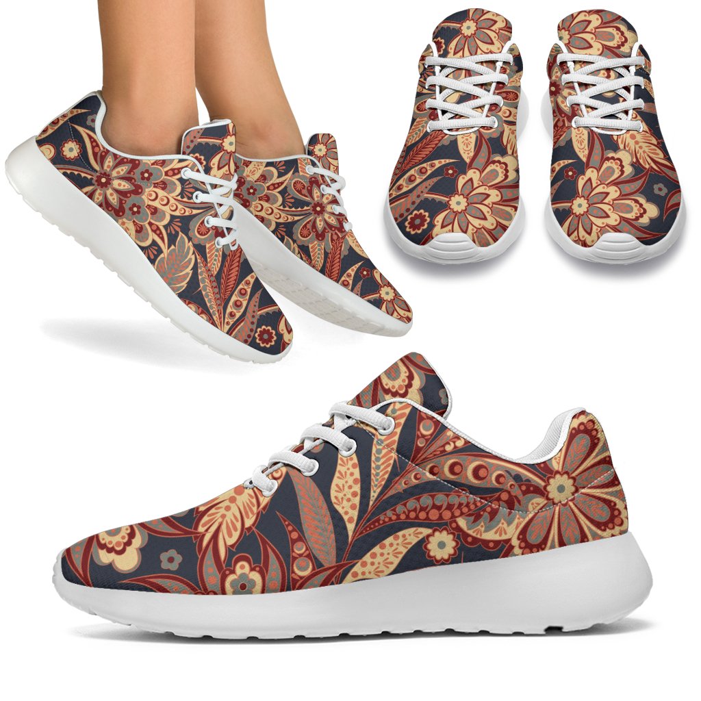 Brown Floral Bohemian Pattern Print Sport Shoes GearFrost