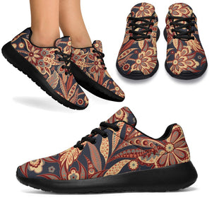 Brown Floral Bohemian Pattern Print Sport Shoes GearFrost