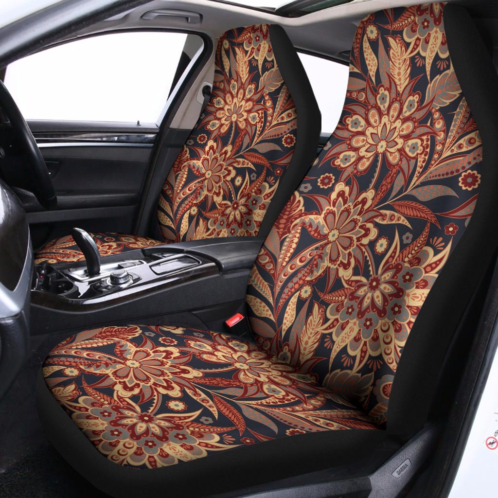 Brown Floral Bohemian Pattern Print Universal Fit Car Seat Covers