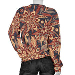 Brown Floral Bohemian Pattern Print Women's Crewneck Sweatshirt GearFrost