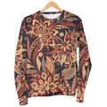 Brown Floral Bohemian Pattern Print Women's Crewneck Sweatshirt