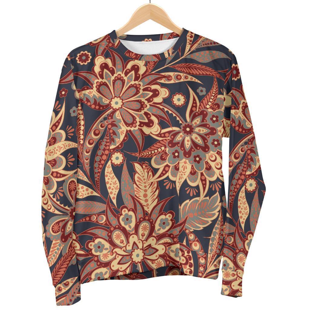 Brown Floral Bohemian Pattern Print Women's Crewneck Sweatshirt GearFrost