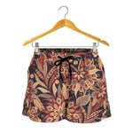 Brown Floral Bohemian Pattern Print Women's Shorts