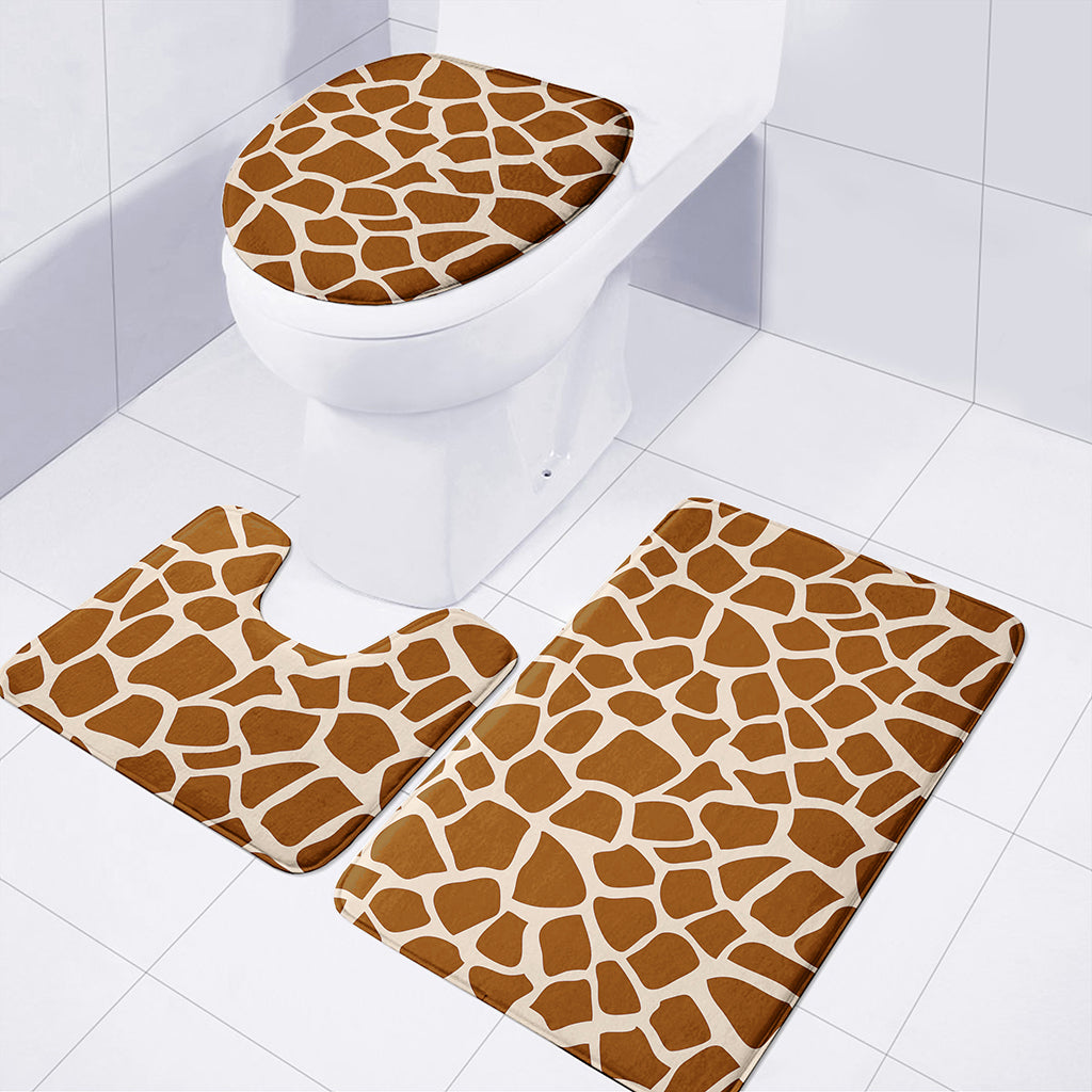 Brown Giraffe Pattern Print 3 Piece Bath Mat Set