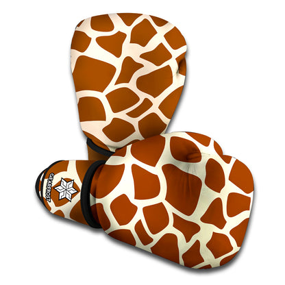 Brown Giraffe Pattern Print Boxing Gloves