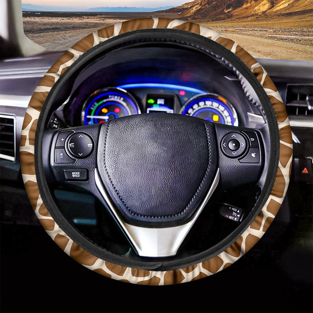 Brown Giraffe Pattern Print Car Steering Wheel Cover
