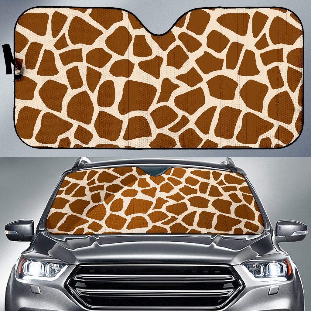 Brown Giraffe Pattern Print Car Sun Shade GearFrost