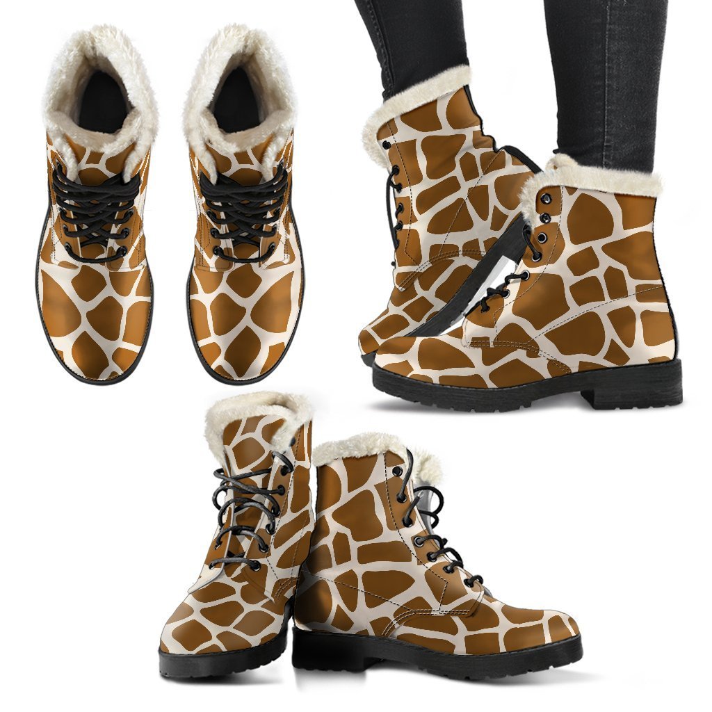 Brown Giraffe Pattern Print Comfy Boots GearFrost