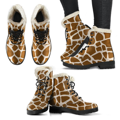 Brown Giraffe Pattern Print Comfy Boots GearFrost