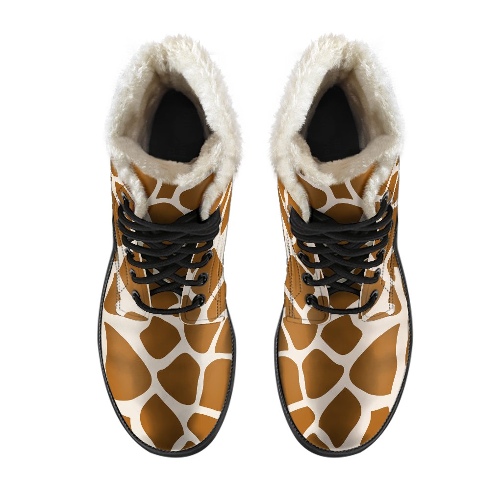 Brown Giraffe Pattern Print Comfy Boots GearFrost