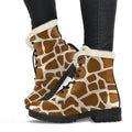 Brown Giraffe Pattern Print Faux Fur Leather Boots