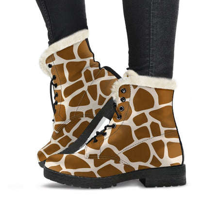 Brown Giraffe Pattern Print Comfy Boots GearFrost