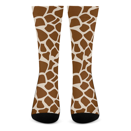 Brown Giraffe Pattern Print Crew Socks