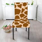 Brown Giraffe Pattern Print Dining Chair Slipcover