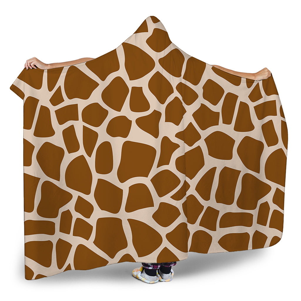 Brown Giraffe Pattern Print Hooded Blanket