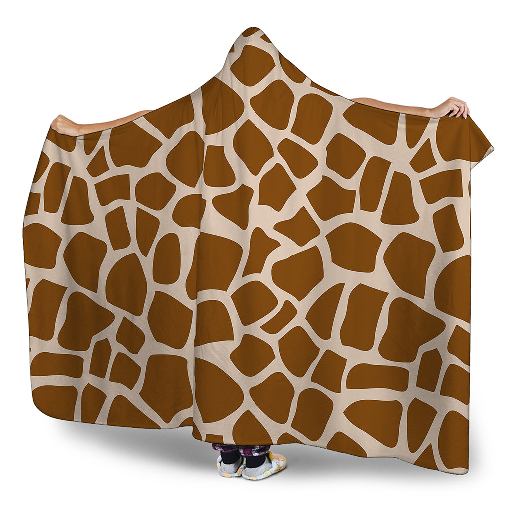 Brown Giraffe Pattern Print Hooded Blanket