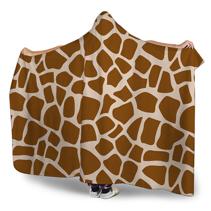 Brown Giraffe Pattern Print Hooded Blanket